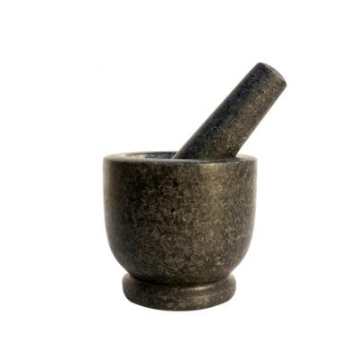 China Natural Slips Durable Black Granite Mortar And Pestle Set 12x11cm Scratch Resistant Bottom Polished Granite Spices Herbs Pesto Grinder for sale