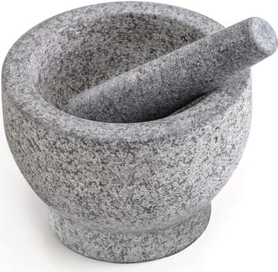 China 13x8cm Viable 1.5Cups Natural Granite Mortar And Pestle Set Glide Scratch Resistant Bottom Polished Granite Spices Herbs Pesto Grinder for sale