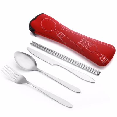 China Sustainable wholesale reusable portable cultery 4pcs travel set with carry bag lunch box cutlery set for sale