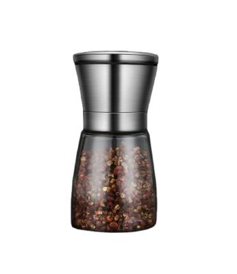 China Refillable Stainless Steel Salt and Pepper Grinders Viable Short Glass Shakers with Adjustable Coarseness for Sea Salt Black Pepper for sale