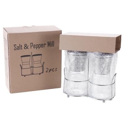 China 2Pack Refillable Stainless Steel Salt and Pepper Grinders Viable Short Glass Shakers with Adjustable Coarseness for Sea Salt Pepper for sale