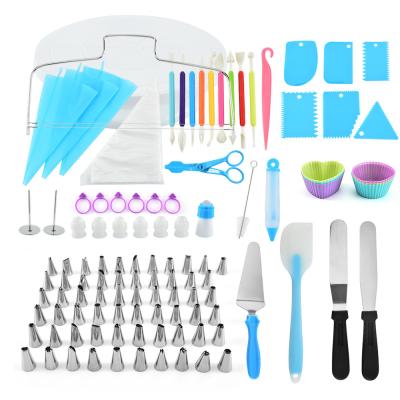 China Viable 110-Piece Cake Decorating Tools Kit Baking Supplies with Numbered Icing Tips, Pastry Bags, Smoother, Whistling Nozzles for sale