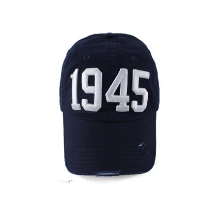 China JOINT Custom Navy Washed Cotton 6 Panel Baseball Cap Distressed Strapback for sale