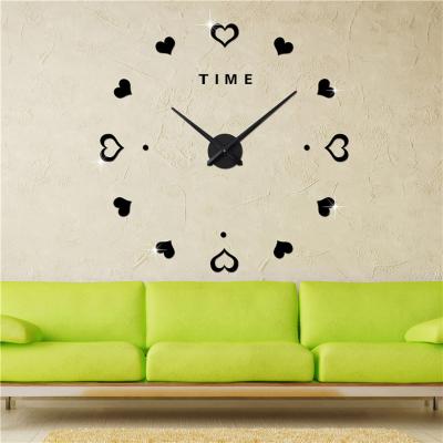 China Love Heart Self-adhensive Large Hanging Wall Clocks Modern Unique Wall Clocks Gift Big Mirror Wall Clock for sale