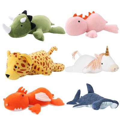 China Gift Dinosaur Weighted Plush Pink Dino/Green Triceratops/Toy Dragon Yellow Leopard White Unicorn Orange and Blue Shark for sale