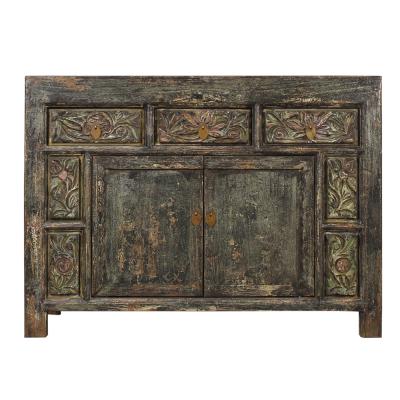 China (Other) Adjustable Antique Chinese Furniture Gansu Asian Original Carved Rustic Distressed Painted Cabinet for sale