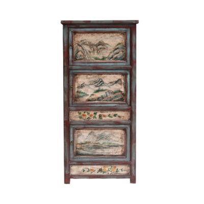 China Vintage Adjustable Antique Chinese Classical Reproduction Hand Painted Distressed Gray Solid Wood Wardrobe (Other) for sale