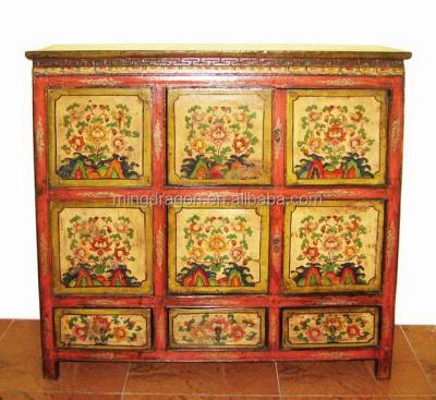 China Tibet Solid Wood Chinese Antique Painted Cabinet for sale