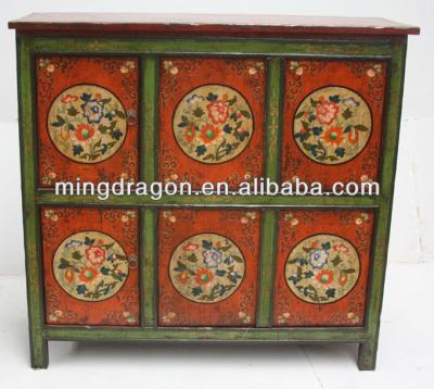 China Six Door Tibetan Antique Chinese Hand Painted Cabinets for sale