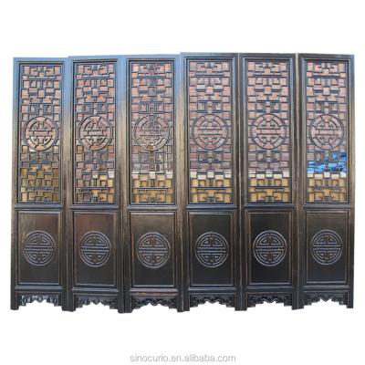 China Collapsible Chinese Oriental Antique Hand Carved Wooden Room Divider Screen for sale