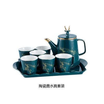 China Viable High Quality Nordic Luxury Afternoon Tea Cup Peacock Green Porcelain Ceramic Drinkware Tea Set With Teapot for sale