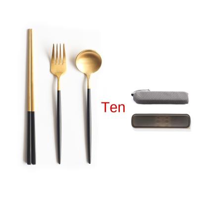 China New Portugal304Suit Stainless Steel Spoon Chopsticks Fork Portable Tableware Disposable Japanese Cool Three-piece Set Gift for sale