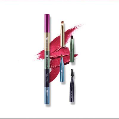 China Lip Gloss Brush Custom makeup brushes Four head portable brush Lip Screw Eye shadow Eyebrow brush Synthetic hair Aluminum tube handle for sale