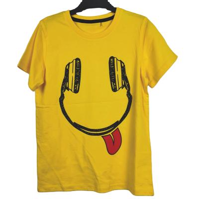 China Funny Smiley Face Print Cotton Summer Fitness Fashion Yellow Music Headphones Boys Kids Shirt QUICK DRY for sale