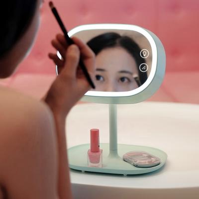 China Lighted Logo Professional Custom Desk Led Vanity Mirror Makeup For Girls for sale