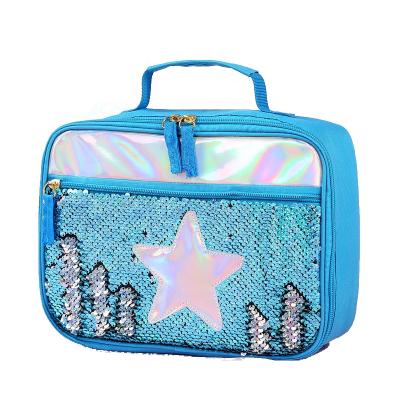 China New Design Fashion Insulated High Quality Children Kids Insulated Rectangle Thermal Sequins Lunch Bag for sale