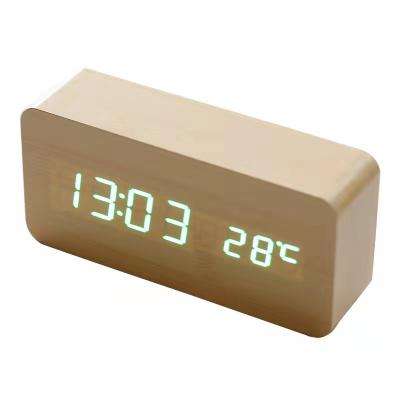 China Modern Car Table Alarm Clock Thermometer Wooden Desk Led Clock Bamboo Multifunctional Smart Electric Clock for sale