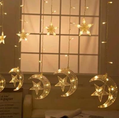 China Abs+led Star Moon Curtain String Light Christmas Led Party Creative Crescent Fairy Event Light String Moon Star Light Lamp for sale