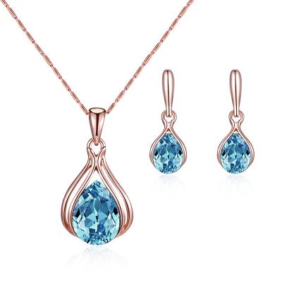 China Fashionable Hot Wedding Necklace Rose Gold Necklace Earrings Jewelry Two-piece Earrings Set Two-piece Costume Jewelry for sale