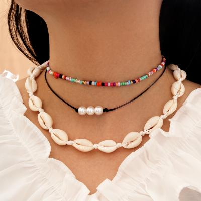 China BOHEMIA Bohemia Pearl Necklace Jewelry Fashion Summer Natural Freshwater Seed Beads Chain Layered For Women for sale