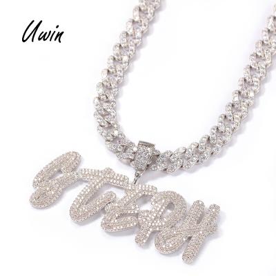 China Custom Hiphop Cuban Link Chain Jewelry 18K Gold Plated CZ 2 Layer Letter Hitter Bling Necklace With Name for sale