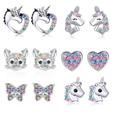 China New Hot Selling Amazon Children's European and America Romantic Accessories Fashion Unicorn Cat Love-heart Rainbow Earrings for sale