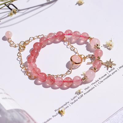 China FASHIONABLE Crystal Female Student Lucky Star Moon Qixi Valentine's Day Gift Bracelets Strawberry Quartz Bracelet for Girlfriend for sale