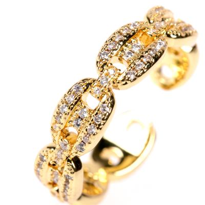 China New Romantic INS Vintage 18K Gold Plated Pave Resizable CZ Chain Link Open Band Index Finger Rings For Women for sale