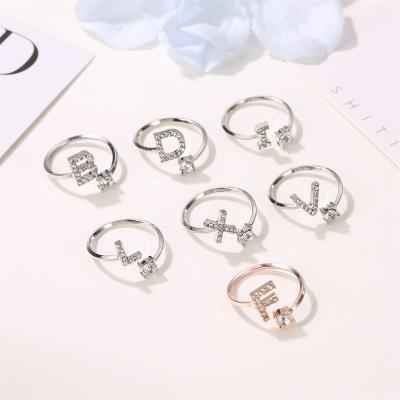 China Wholesale Adjustable Rhinestone A - Z Letter Stackable Alphabet Rings Letter Initial Name For Women for sale