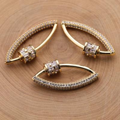 China Brass+zircon Women's Large Threaded Pave CZ Accessories Jewelry Screw Clasp Carabiner Pendant For Necklace Making for sale