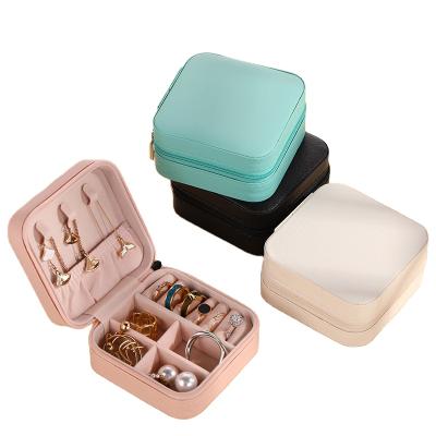 China Fashionable Hot Sale Women Girls Earrings Ear Stud Box Organizer Portable Jewelry Storage Case PU Leather Small Travel Jewelry Boxes for sale