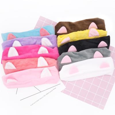 China Wholesale Soft Korean Cute Makeup Accessories Ladies Makeup Accessories Red Plush Cat Ear Face Wash Rabbit Net Ears Headband for sale