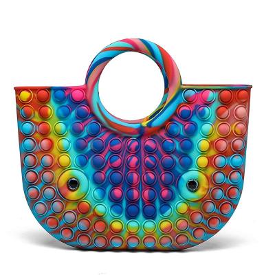 China Lady Outing Leisure Finger Push Bubble Silicone Large Capacity Funny Press Educational Handbag Toy Explosion Style Decompression Handbag for sale