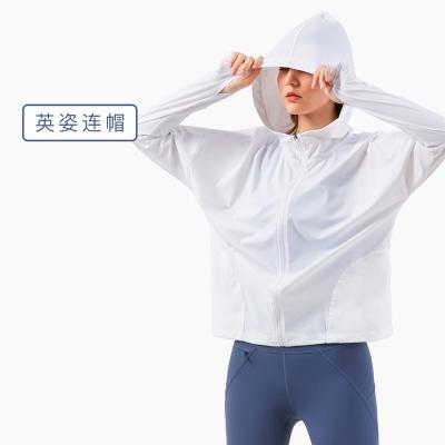 China QUICK DRY Sun faded Anorak Oversized Yoga Sports Hoodie Jacket Running Coat With Zipper For Women for sale