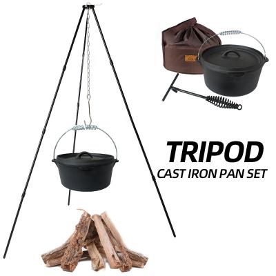 China Portable Outdoor Camping Cookware Cooking BBQ Raising Travel Picnic Fire Stand Campfire Hanging Tripod for sale