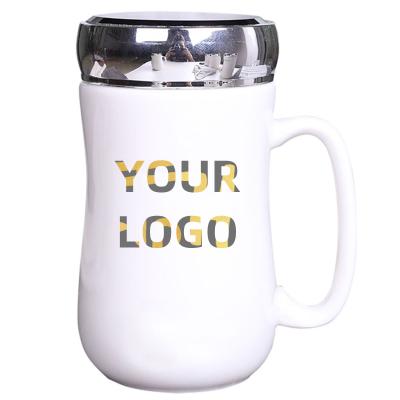 China Sustainable Custom Logo Printing Reusable Ceramic Travel Coffee Mugs With Lid for sale