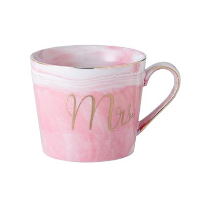 China Viable 12oz Custom Logo Mr & Mrs Ceramic Marble Mug For Coffee With Gold Rim for sale