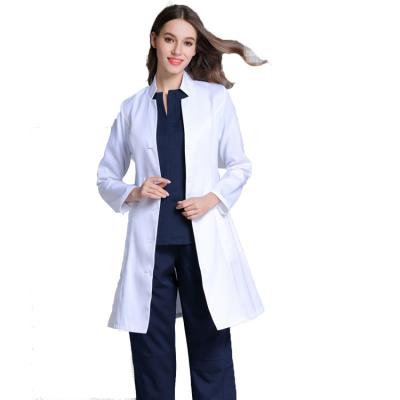 China New Comfortable Women Nurse Uniform Dental Clinic Doctor Outcoat Slim Fit Long Sleeve Stand Collar White Lab Coat for sale