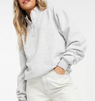 China Custom Made Women Viable Gray Casual Oceanlux Logo Hoodies Oversize High Neck Sweatshirt With Half Zipper for sale