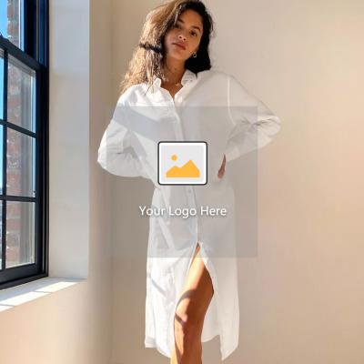 China Oceaniux Breathable White Off Shoulder Women Shirts Long Side Splits Casual Fit Linen Dress for sale