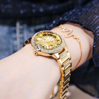 China Custom Manufacturer Watches Auto Date Watch 18K Gold Plated Iced Out Dusted Woman Diamond Vvs Classic 1 for sale