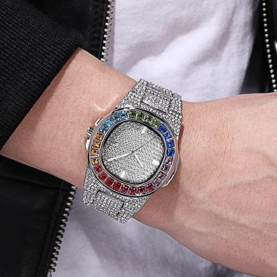 China Good Chronograph Quality and Price Casual Ice Diamond Watch Silver Rainbow Watch Men's Business Watch for sale