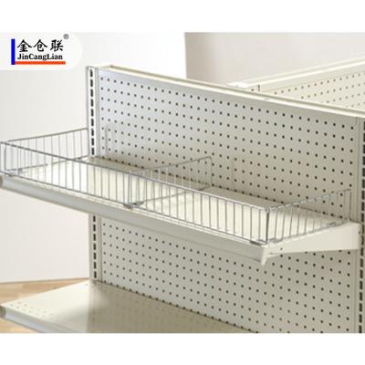 China Single Sided / Double Sided Black And White Gondola Shelving Supermarket Store Shelves for sale