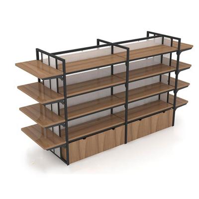 China Manufacturers Single Sided / Double Sided Supermarket Shelf Wooden Gondola Shelving Store Shelves for sale