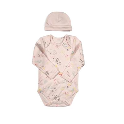 China Wholesale 100% Cotton 24 Months 2 Colors Print Baby Shower Jumpsuits Pack Romper Set With Hat for sale