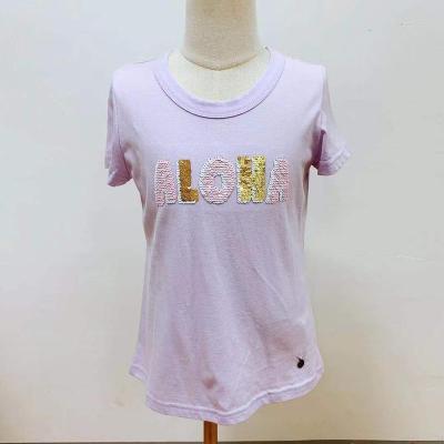 China Soft Combed Anti-Shrink Cotton Fabric Sequins Embroidery T-shirt Girl With Short Sleeve for sale