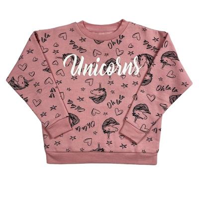 China New Design Anti-wrinkle Kids Hoodie Teams Dark Pink Color With Cute Plastional Full Print Pattern Suitable For Girl Children for sale