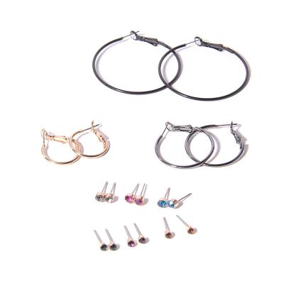 China V&R Alloy Jewelry Lady Assorted Multiple Sized Simple Cup Stone Earring Stud Metal Circle Earring Set 9 Pairs Earrings for sale