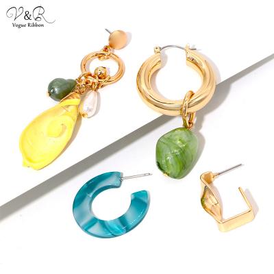 China Fashionable V&R Love Heart Twist Metal Circle Sea Shell Acetate Pendant Drop Dangle Earring Set for sale