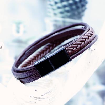 China Men's Bracelet V&R Stainless Steel Fashion Woven Bracelet Jewelry Adjustable Braid Brown Leather Bracelets Men's Bracelets for sale